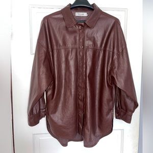 DARK CHOCOLATE BROWN VEGAN LEATHER JACKET